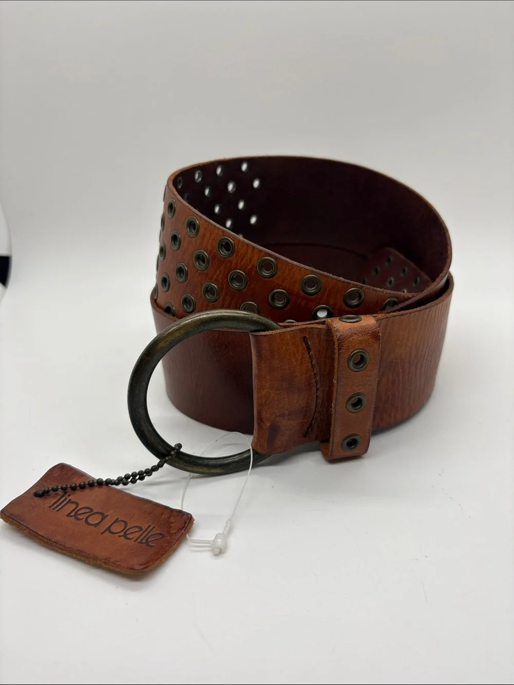 Linnea Pelle Brown Leather Grommet Belt NWT M